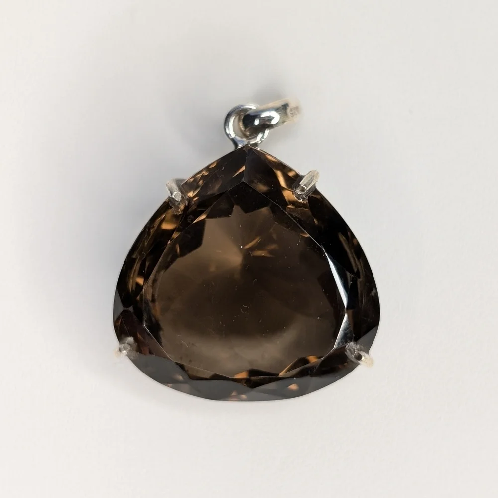 Giant Faceted Smokey Quartz Pendant S925 Sterling Silver - Picture 2 of 9